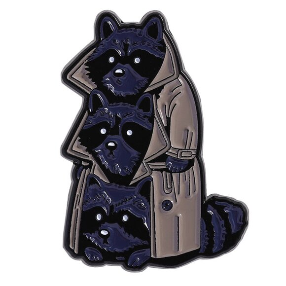 Jewelry - Stacked Raccoons in Trench Coat Enamel Pin | Funny Animal Meme Pin